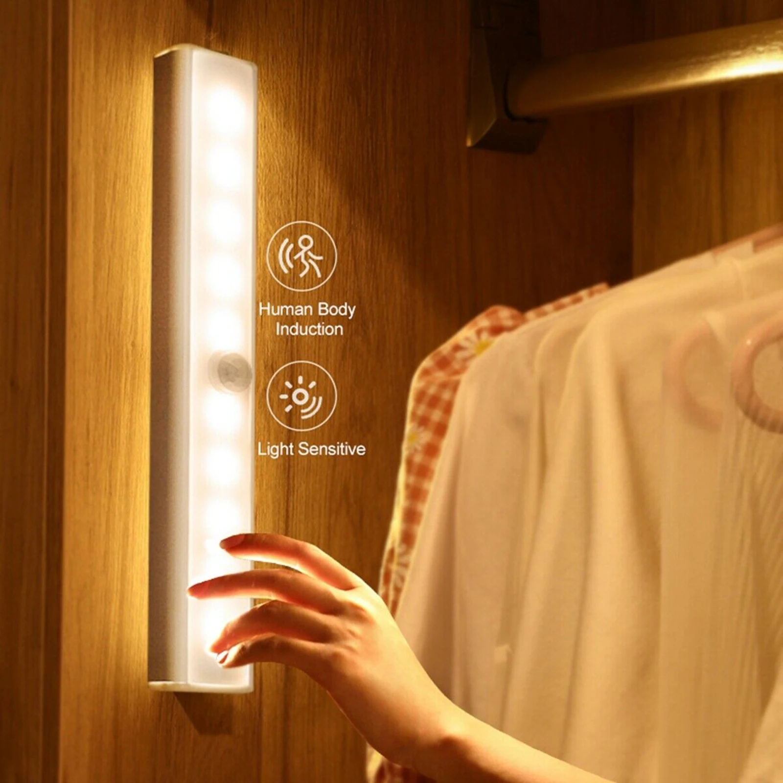 

LED Motion Sensor Lights Self-adhesive Wireless Night Light Closet Wardrobe Cabinet Strip Lamp HANW88