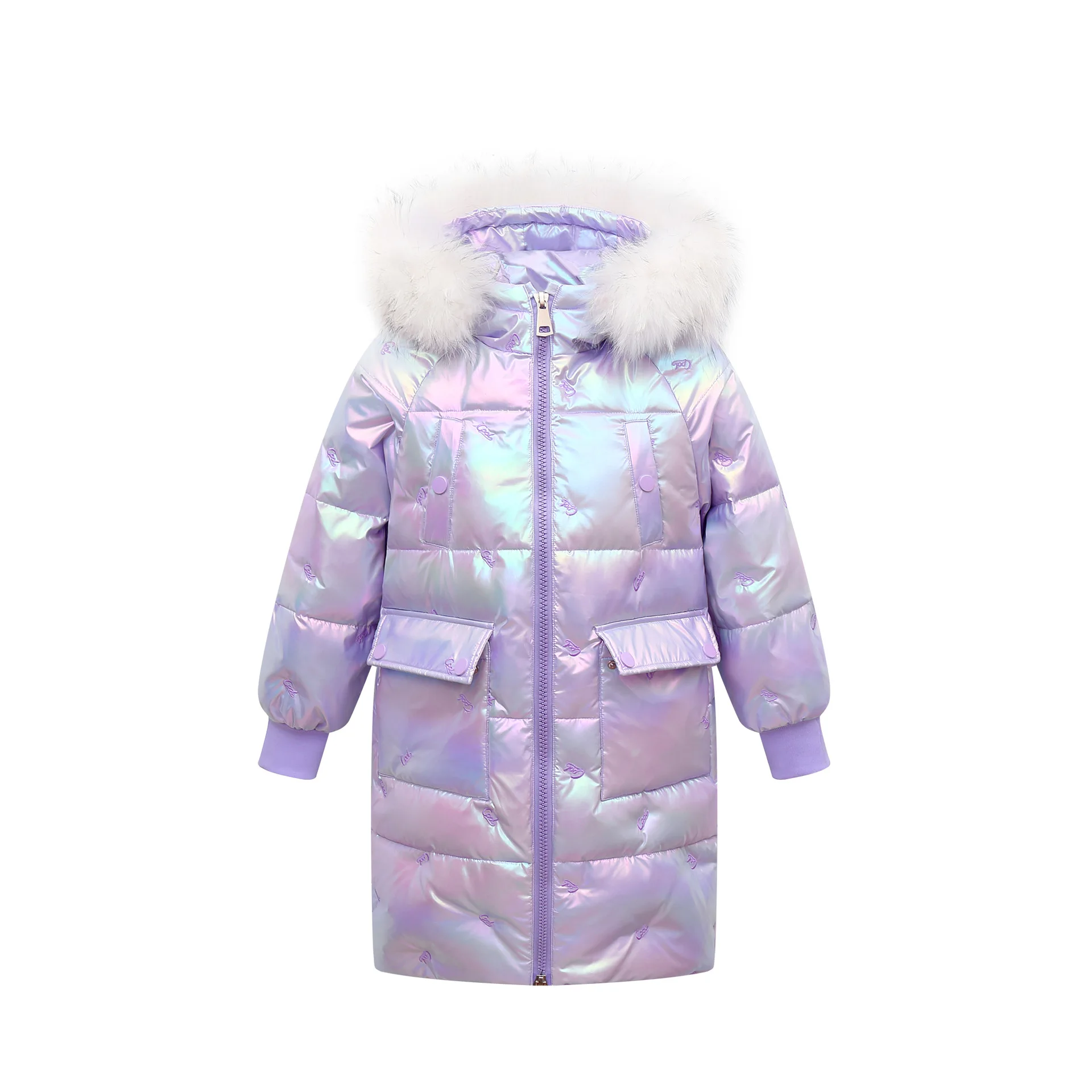 Детский пуховик на 90% белом утином пуху одежда для девочек длинное плотное