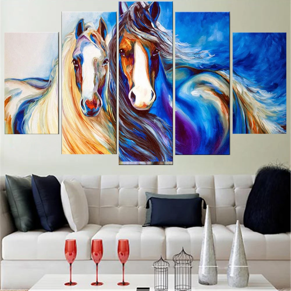 

5 Pieces Wall Art Canvas Painting Abstract Animal Poster Couple Horse Modular Pictures Modern Home Decoration Living Room