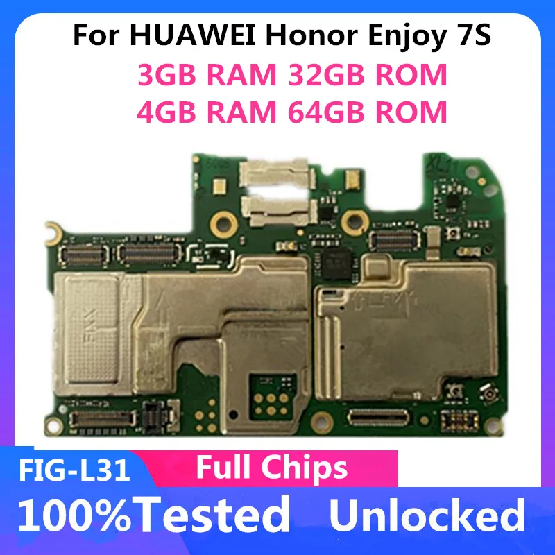 Unlocked For HUAWEI Honor Enjoy 7S FIG-L31 Original Motherboard 3+32GB 4+64GB Android System Full Chips Logic Board Mainboard | Мобильные