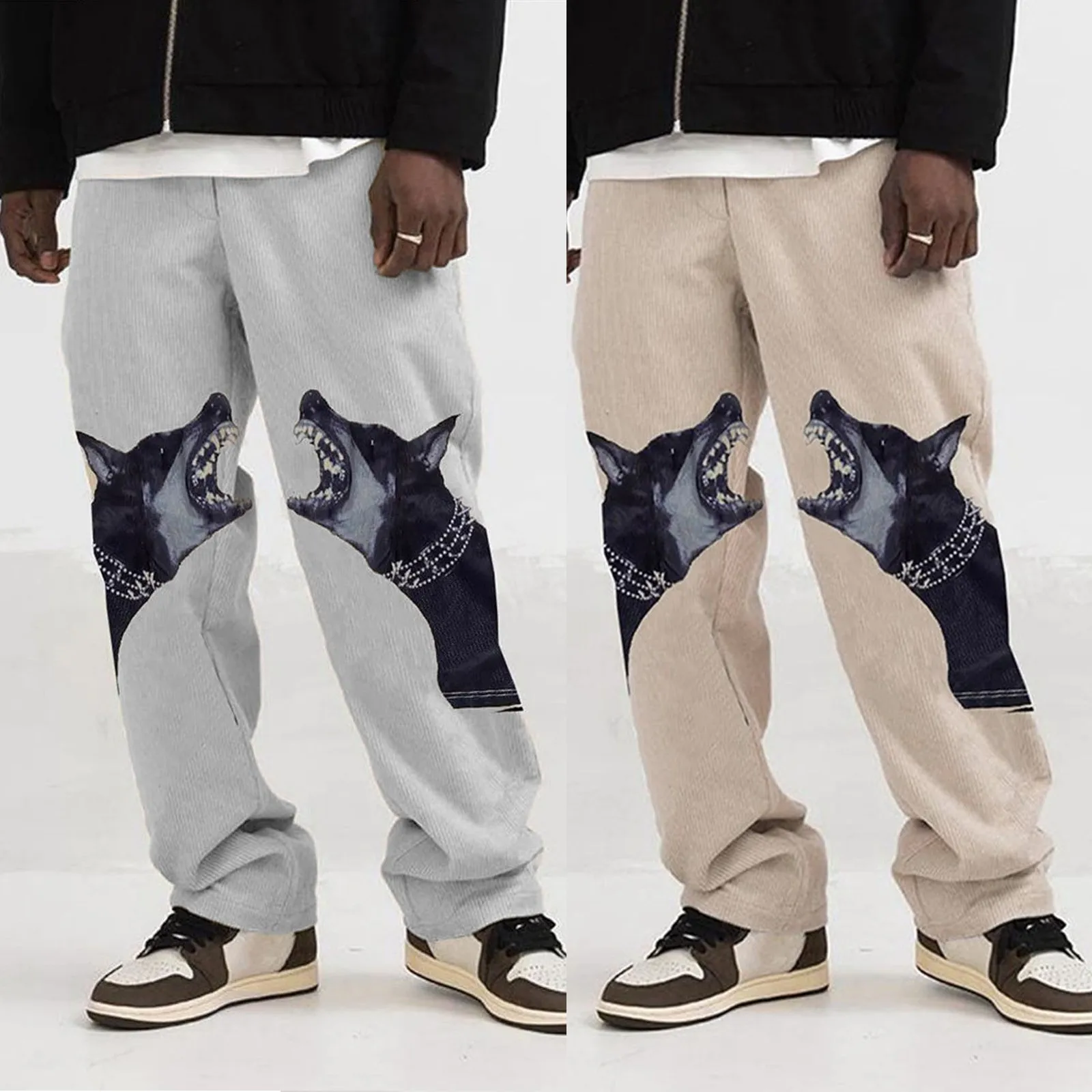 

2022 Men's Pants Fashion Dog Print Wide-leg Pants Long Pants Loose Sports Straight Pants Streetwear Oversized Men Clothing