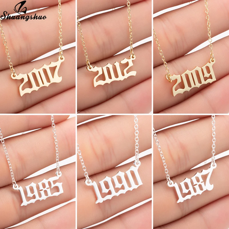 Ожерелье женское из нержавеющей стали с подвеской в виде цифр на год рождения