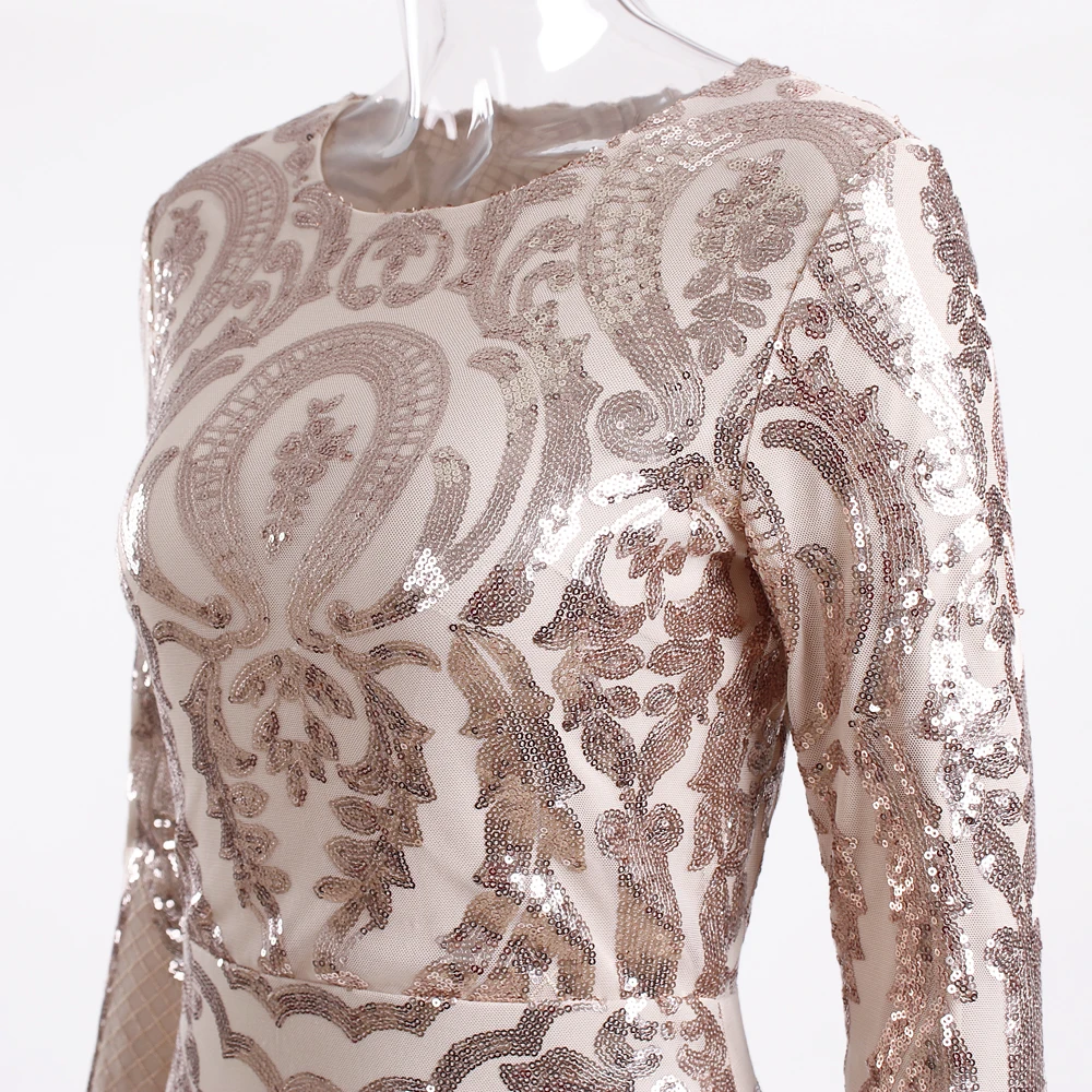 Осенне зимнее вечернее платье с длинным рукавом и круглым вырезом|Женские