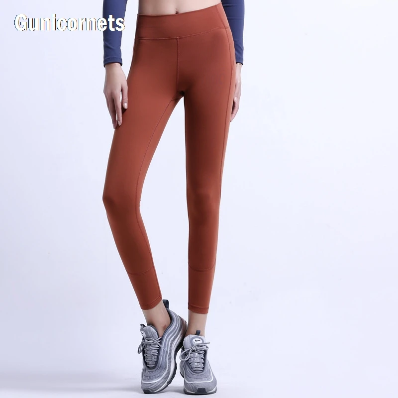 

2019 Sexy Flawless Knit Gym Tights Energy Seamless Tummy Control Yoga Pants High Waist Sport Leggings Brown Running Pants Women