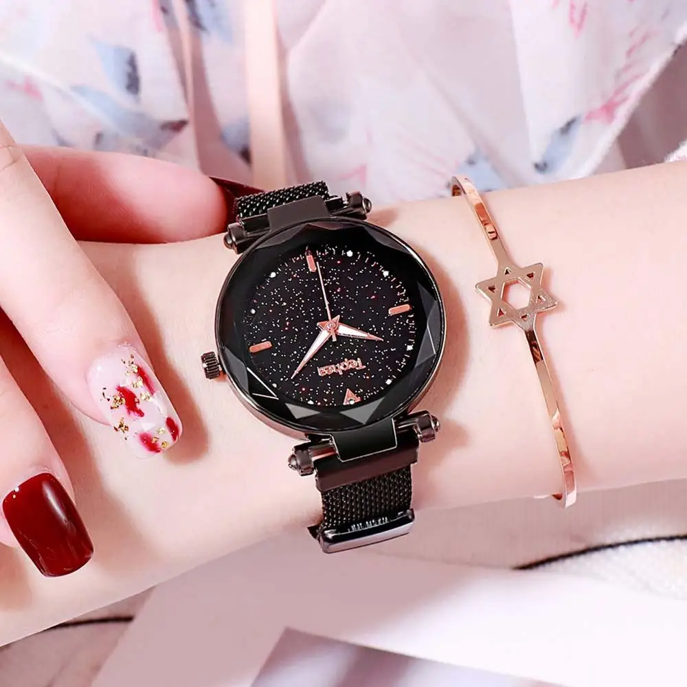Роскошные женские часы 2019 Звездное небо магнитные водонепроницаемые наручные