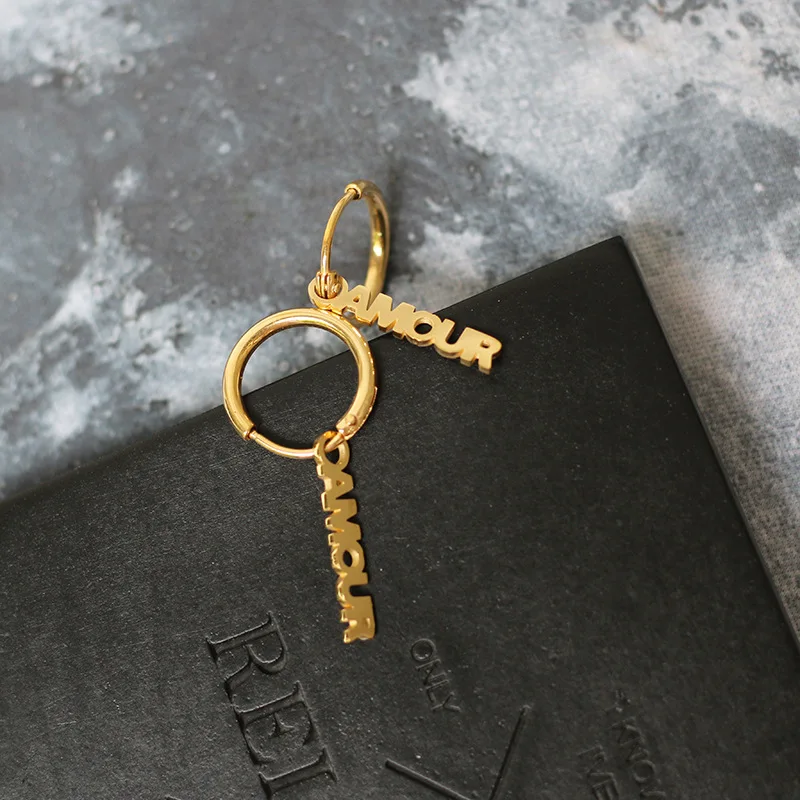 

Модные серьги-кольца из 18-каратного золота с подвесками из нержавеющей стали, висячие серьги с буквами, женская бижутерия, подарок на день С...