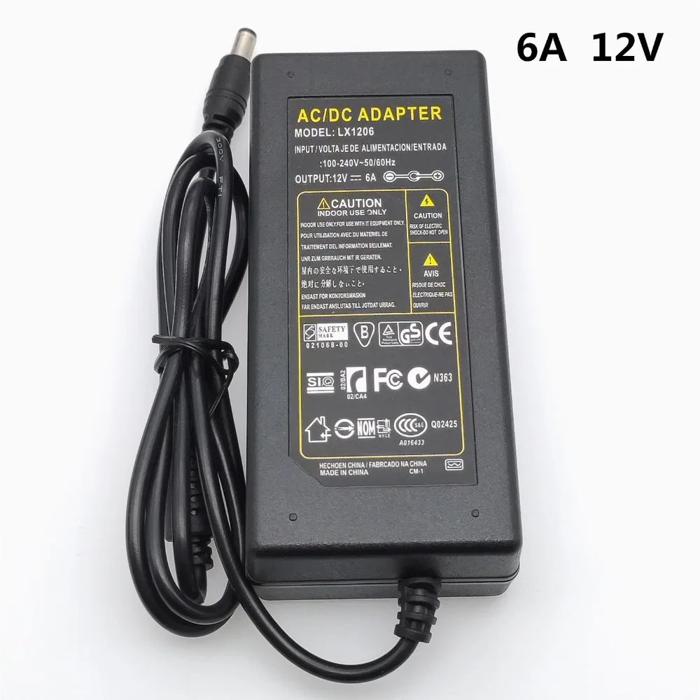12V6A AC 100 V-240 V 72 Вт конвертер Мощность адаптер AC/DC 12V 6A Питание EU/US/UK штекер постоянного тока