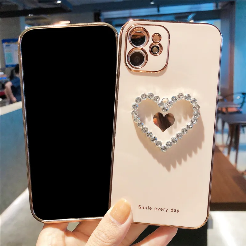 

Electroplated Love Heart Camera Protection Phone Case For iPhone 12 11 Pro Mini XR XS Max X 7 8 Plus SE2020 Plating Bumper Case