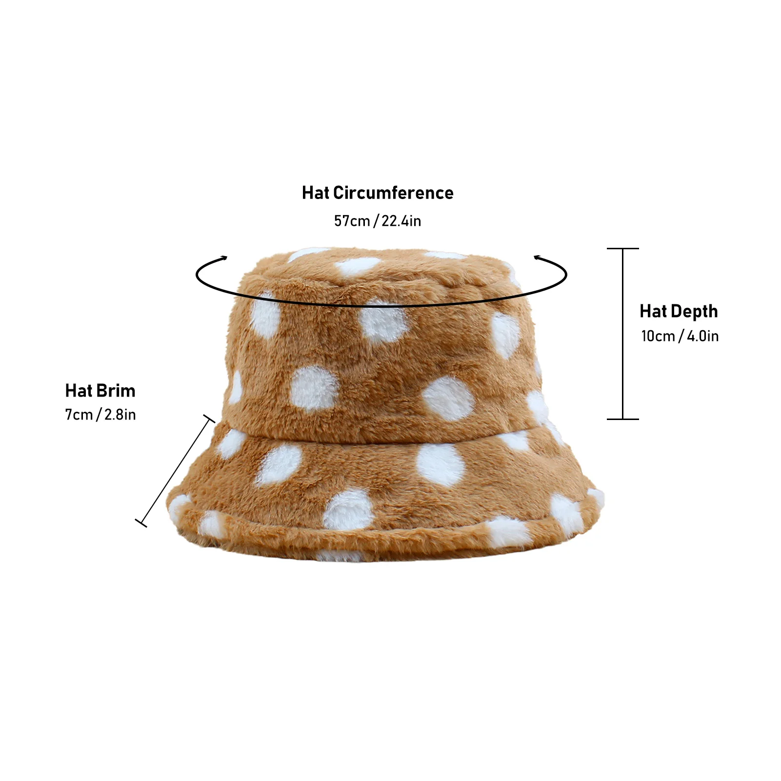 Women Bucket Hat Faux Fur Fluffy Polka Dots Wide Brim Sunbonnet Autumn Winter Casual Cap Spotted Fisherman Bonnet