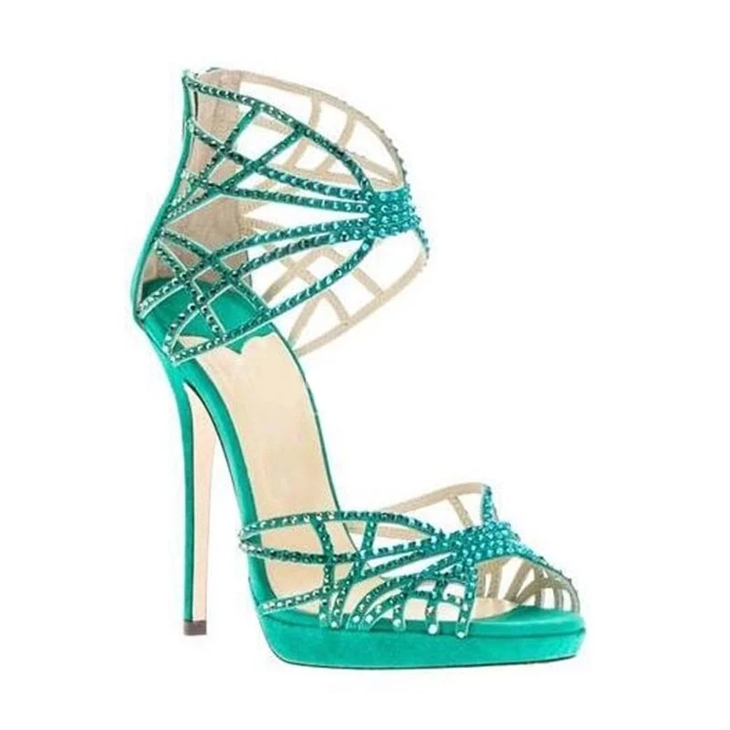 

Fashion Bling Bling Crystal Strappy Sandals Suede Stiletto Heels Platform Cross Strap Wedding Dress Shoes Party Size 42