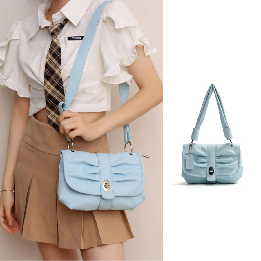 

Women's Handbags Pleated Lock Shoulder Bags Summer New Vintage Design Hand Bag Pu Leather Crossbody Bag All-match Messenger Bags