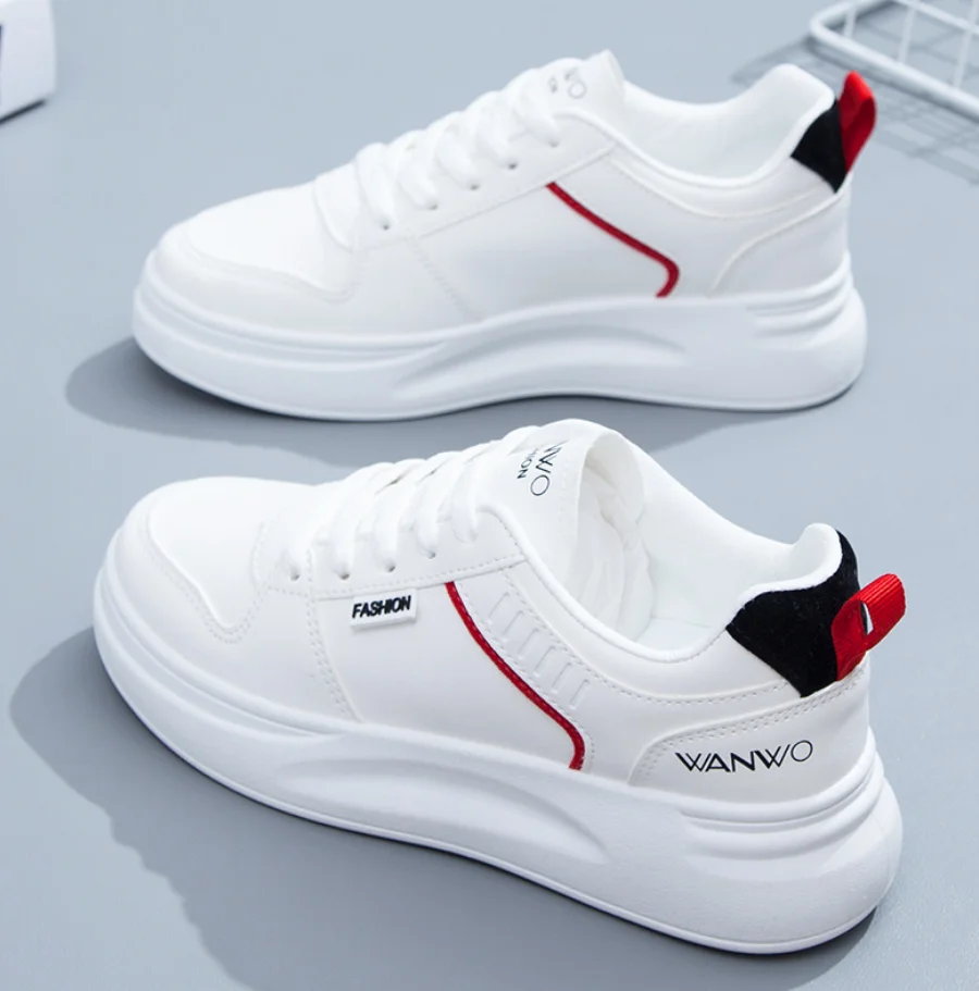 Женские кроссовки на плоской подошве белые кожаные женская обувь для бега