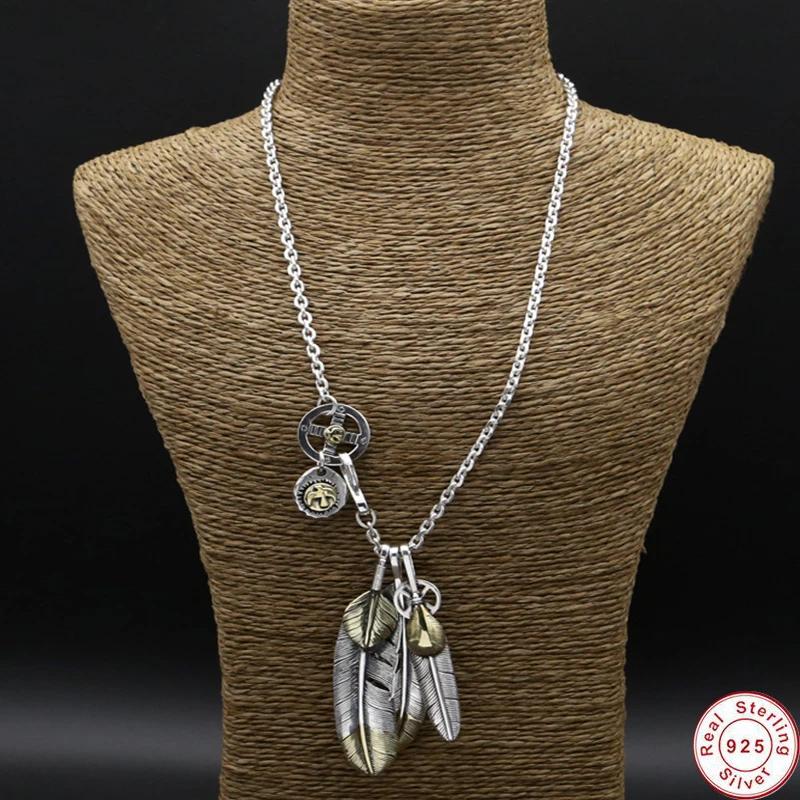 Однотонное длинное ожерелье из стерлингового серебра 925 пробы для мужчин в