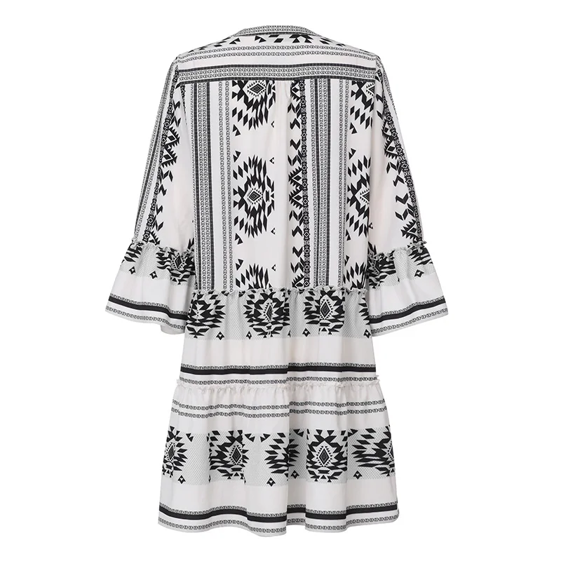 ZANZEA богемное женское платье в стиле пэчворк с принтом мини Vestidos женские летние пляжные платья для вечеринок сексуальное открытое платье с v-образным вырезом размера плюс 5XL