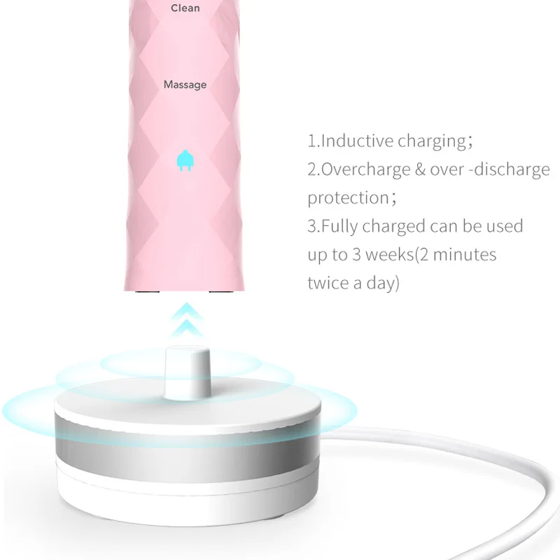 

SEAGO Rechargeable Electric Toothbrush Sonic Adult Waterproof IPX7 Automatic Toothbrush with 3 Brush Heads Gift Lover Family