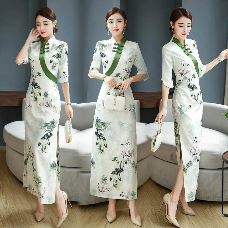 Традиционное китайское восточное платье Qipao современное Длинное Элегантное