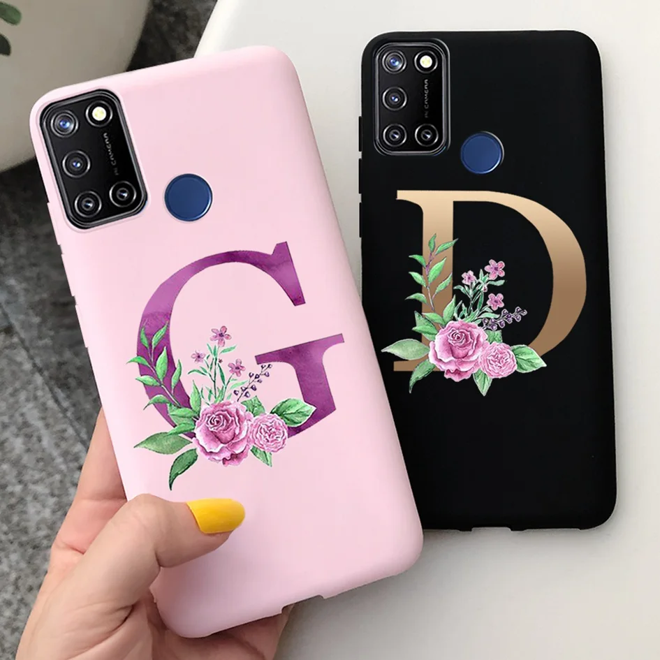 For Realme 7i RMX2193 Case Luxury Initials Letters Soft Silicon Back Cover OPPO C17 Realme7i RMX2103 Phone Cases | Мобильные