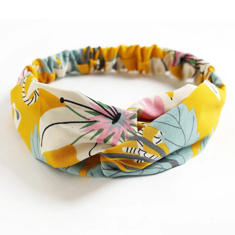 

Bohemian Style Hairbands Vintage Pineapple Print Cross Knotted Turban Head Wrap Floral Striped Print Headbands Chiffon Headwear