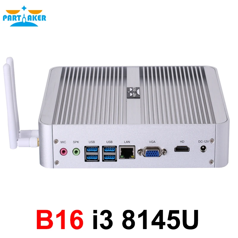 Безвентиляторный мини-компьютер Partaker i7 8550U i5 8250U i3 8145U 2 * DDR4 Msata + M.2 SSD Micro PC Win10 Pro Barebone