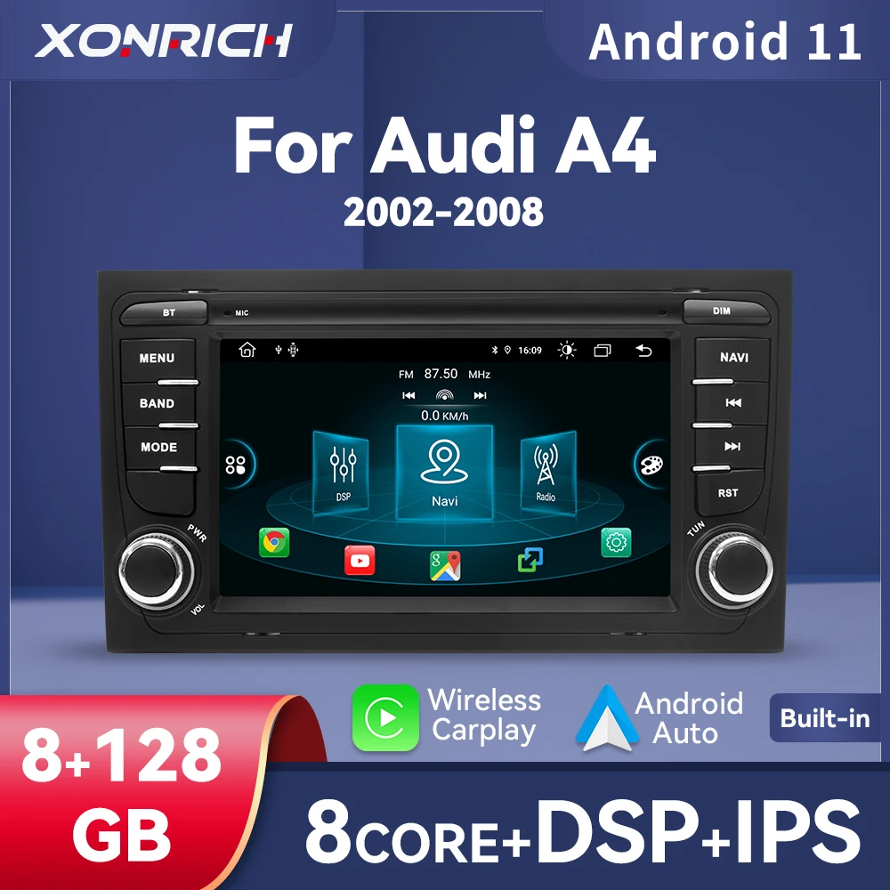 

Wireless Carplay Android 11 8GB Car Multimedia Player For Audi A4 2002-2007 S4 RS4 B6 B8 B7 4G Wifi Radio Stereo Navigation GPS