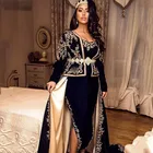 Русалки karakou алжирский вечернее платье из бархата, комплект одежды с длинными рукавами с аппликацией в виде кружева Chalka Выходные туфли на выпускной бал мусульманских официальная вечеринка
