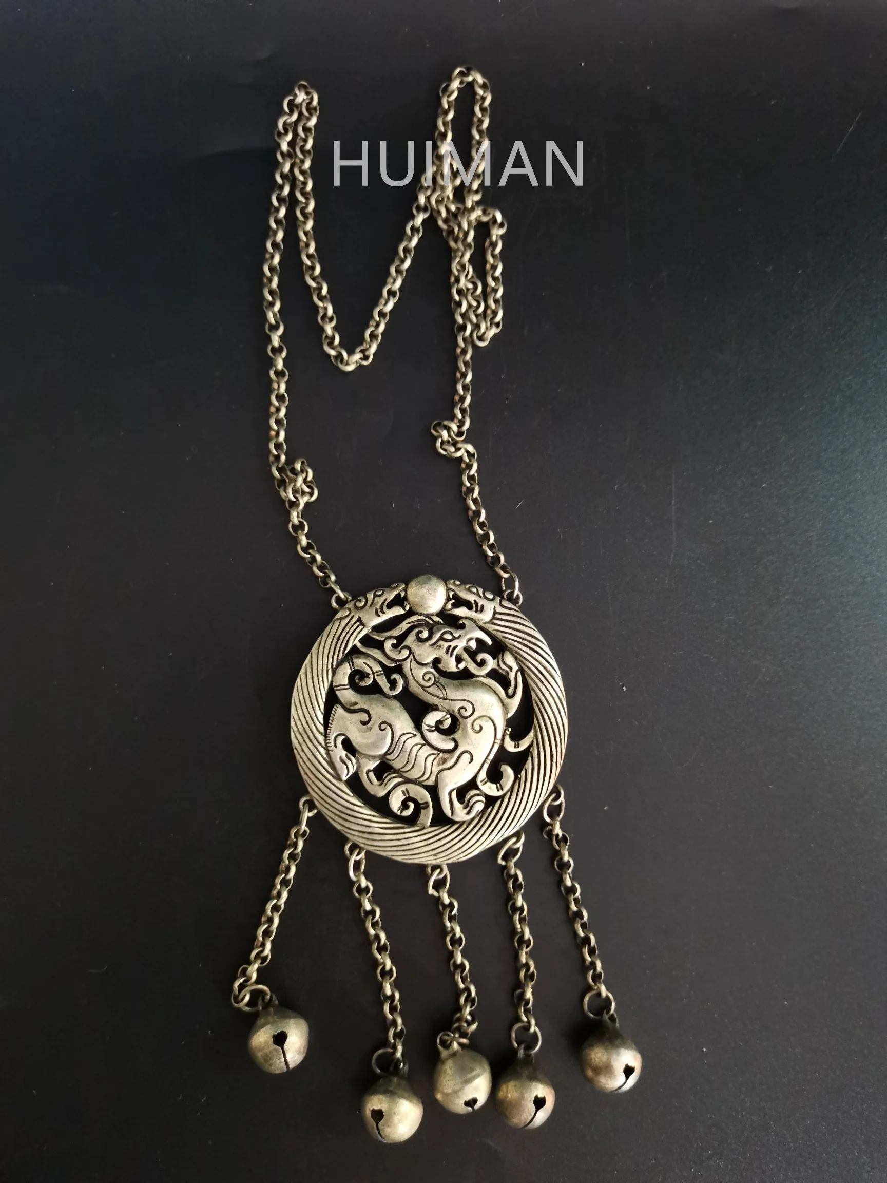 

China Elaborate Miao Silver Handmade Hollow Out Lucky Long Life Lock Necklace Metal Handicrafts Decorate#10