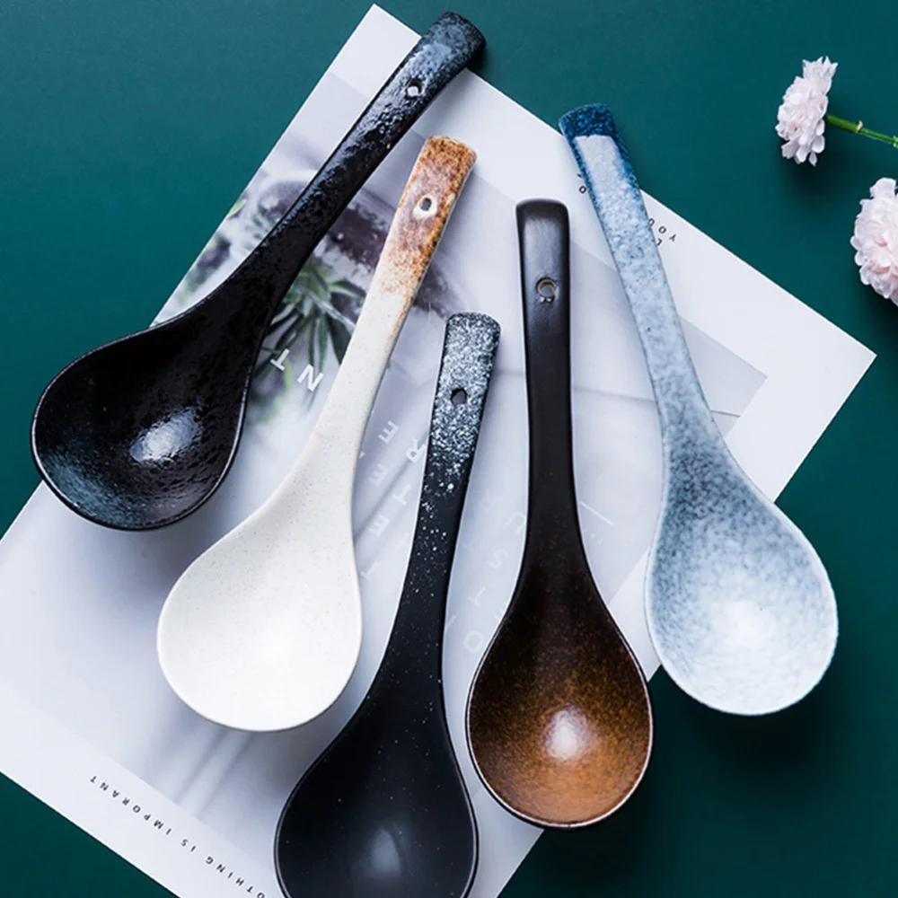 

2 Pcs Delicate Rice Spoons Vintage Soup Spoons Household Ceramic Spoons