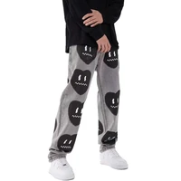 2021 new arrival heart smile print grey hip hop men pencil jeans trousers stylish slim streetwear vintage denim pants spodnie