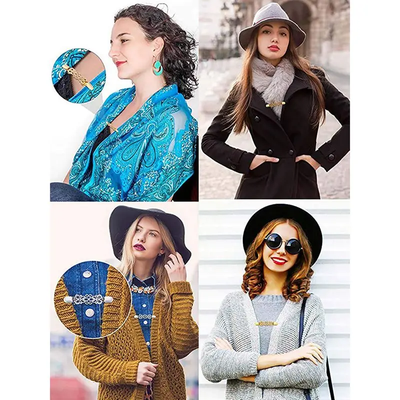 

3 Pieces Retro Sweater Collar Clips Cardigan Clip Dresses Shawl Clip For Women, 3 Colors