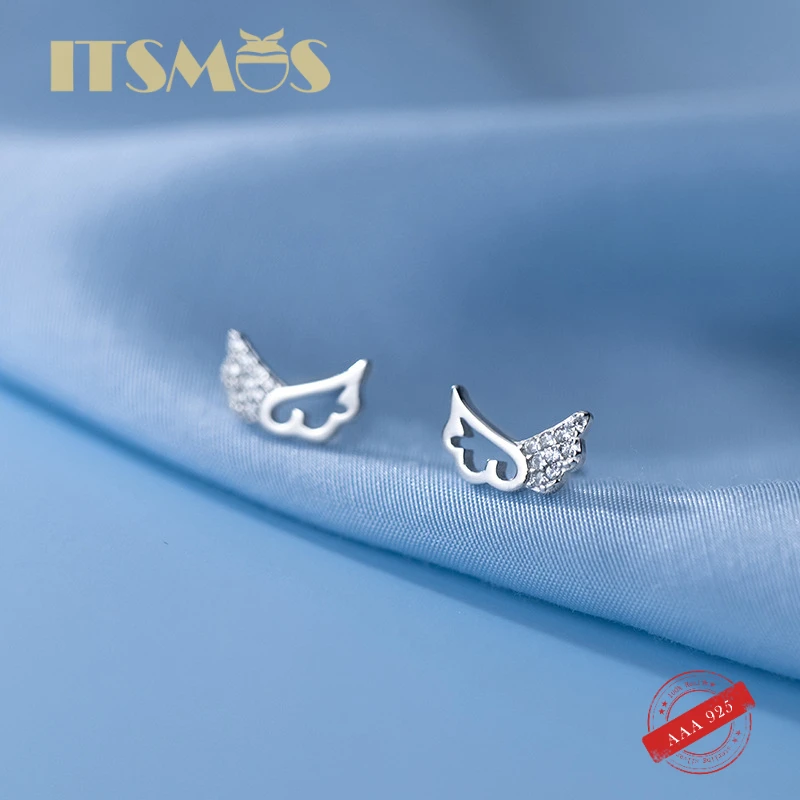 

ITSMOS Hollow Cute Wings Diamond Studs Dainty Sweet Earrings s925 Sterling Silver Earring Female Simple Jewelry for Women Gift