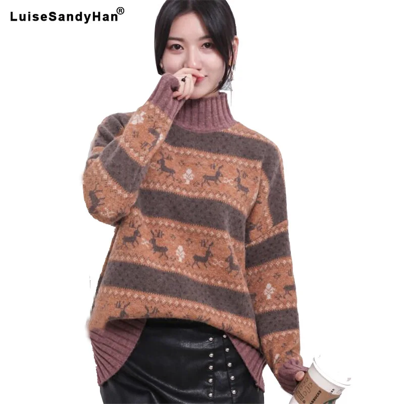 Vintage Fashion Women Pullovers Turtleneck Casual Christmas Sweaters 2021 Knitted Winter Clothes pull femme hiver | Женская одежда