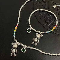 100 925 sterling silver sweet little bear animal colorful rainbow bead chain ladies jewelry set necklace bracelet birthday gift