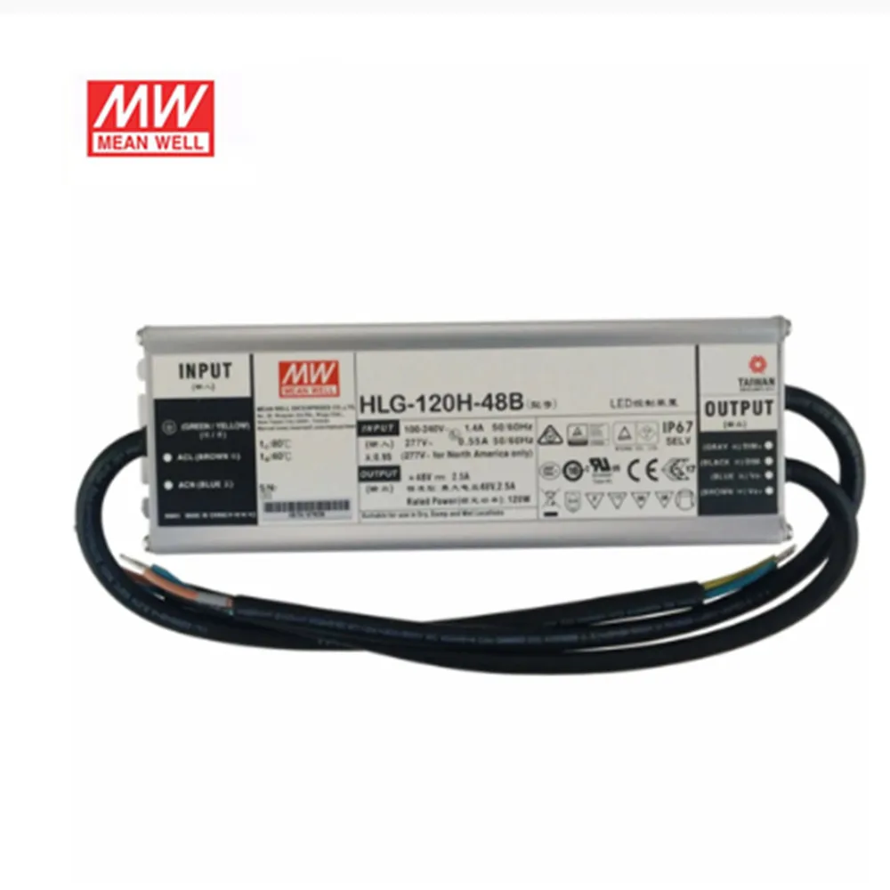 Оригинальный бренд MEAN WELL представляет HLG-120H-48B светодиодный драйвер 120W 48V 2.5A Выход