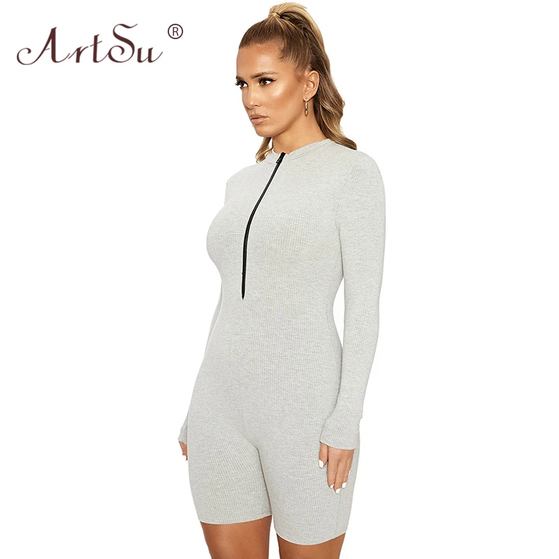 Женский трикотажный комбинезон с длинным рукавом ArtSu черный или серый облегающий