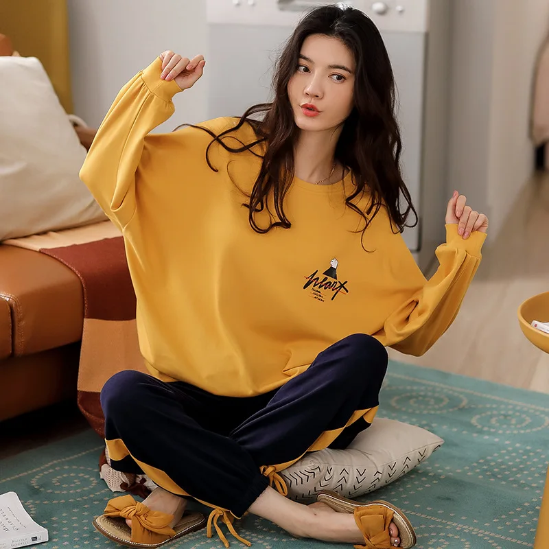 

Autumn Fashion Pajama Set for Women 100% Cotton PJS Atoff Home Satin Avocado Sleepwear Winter Warm Silk Kawaii Nightwear