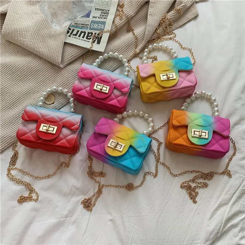 

Mini Female Messenger Bag Crossbody Bags for Women Silica Gel Shoulder Bag Sac Rainbow Diamond Lattice Flap Bags for Girls 2021