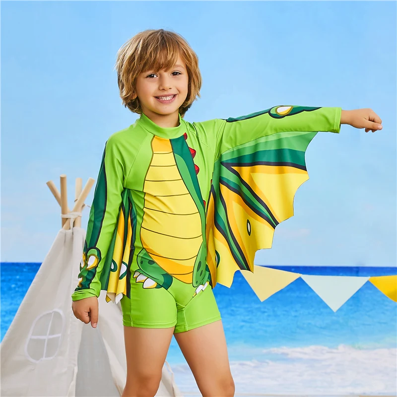 Детский купальник с 3d-животными для мальчиков шапкой плавания на молнии сзади