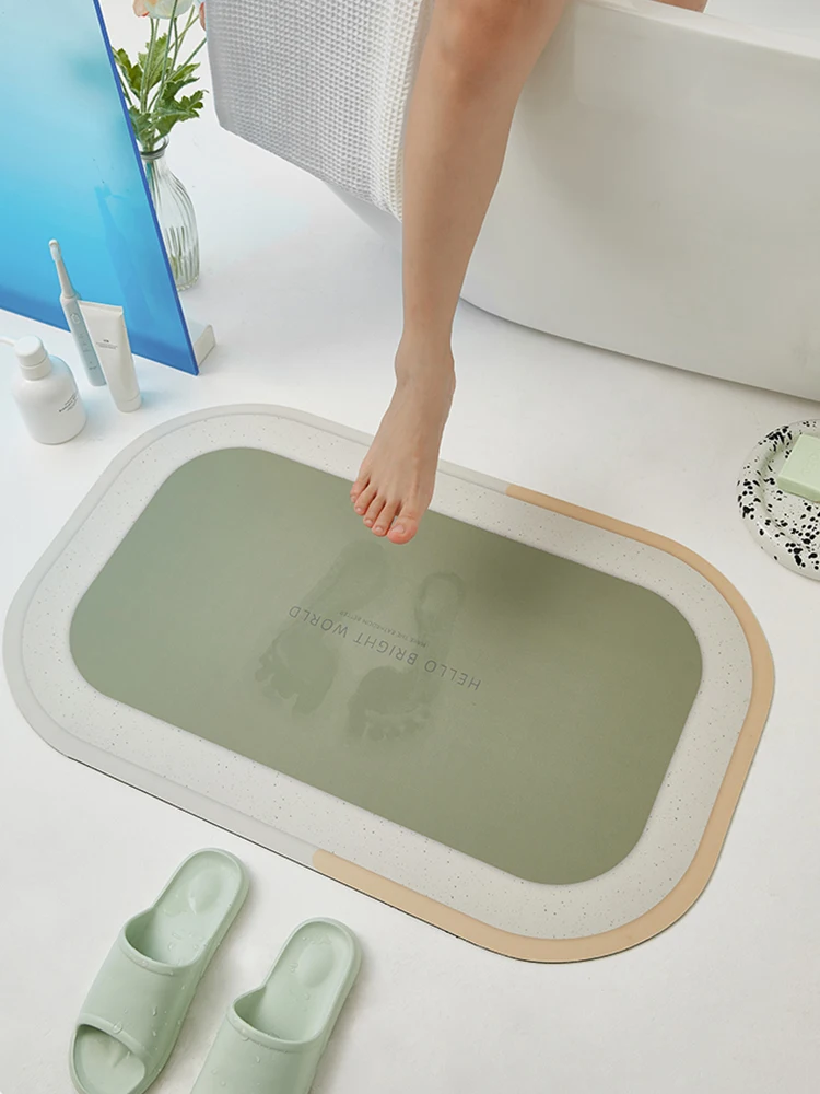 

Green Water Absorbent Bath Mat Easy To Clean Bathroom Rug Napa Skin alfombras para baño Quick Dry Floor Doormat Kitchen Carpet