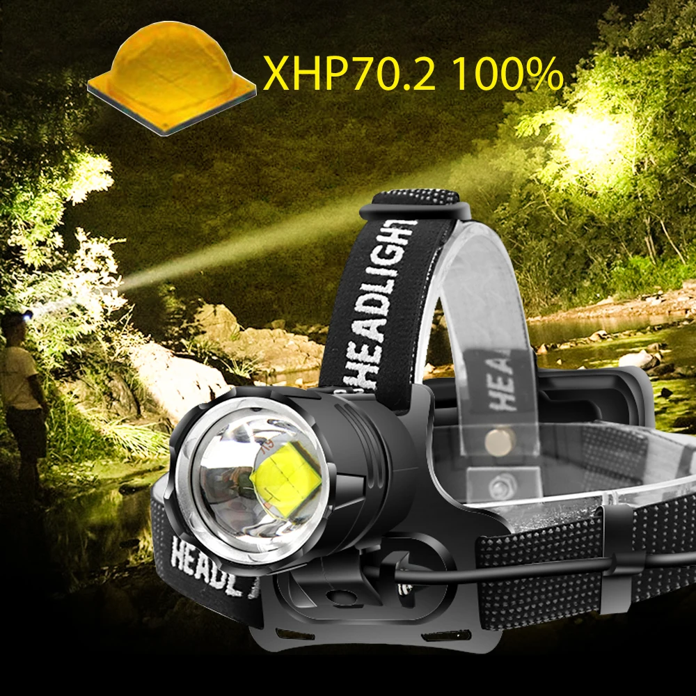XHP70.2 Мощный светодиодный налобный фонарь Водонепроницаемый USB Перезаряжаемый зум Белый Желтый фонарь для охоты, кемпинга 18650