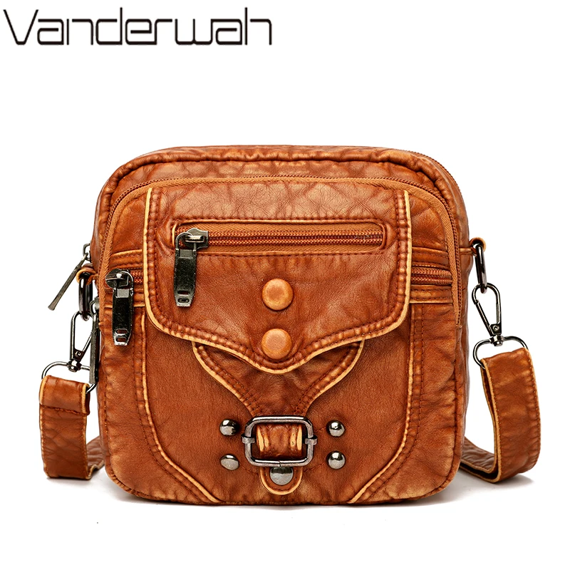 

Phone Shoulder Bags For Women Small Leather Purses Vintage Crossbody Bag For Girls Messenger Bags Rivet Button Women Waist Bag