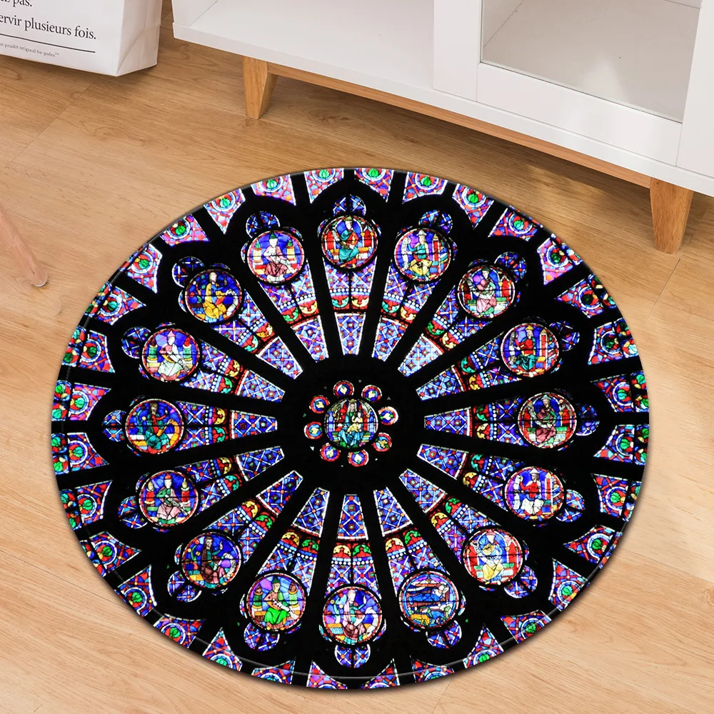 

Bohemian psychedelic printing airplane moon non-slip round small floor mats floor mats bedroom living room home decoration