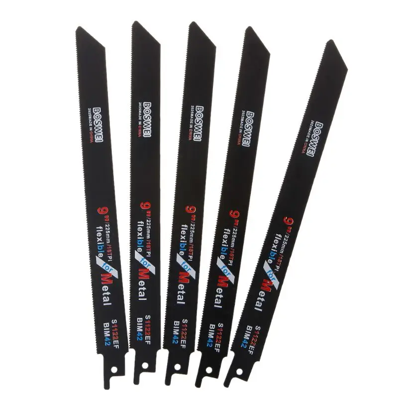 

5Pcs 225mm 9Blades Reciprocating Saw Sharp S1122EF BIM 18TPI For Cutting Metal Wood