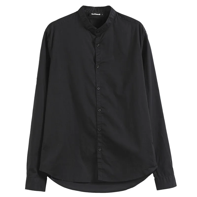 

Cotton Long Sleeve Shirt Solid Color Men's Vertical Collar Dress Shirt Casual Korean Large Social Men's Wear