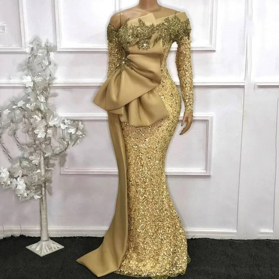 

Длинные блестящие платья для выпускного вечера золотого цвета, пикантные черные платья с длинным рукавом и блестками, для девочек, в африка...