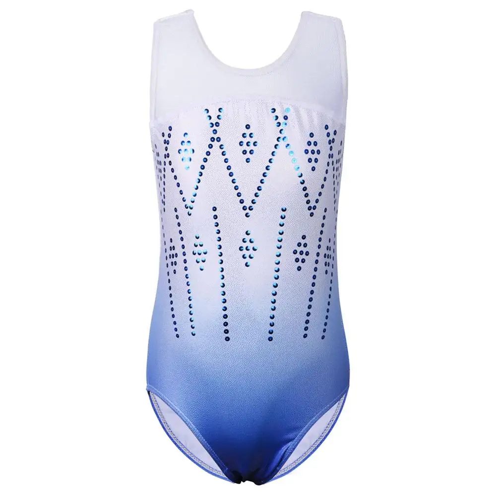 

BAOHULU Sparkle Sequin Blue Ballet Leotard One Piece Sleeveless Gradient Color Gymnastics Leotard Kids Dance Leotard for Girls