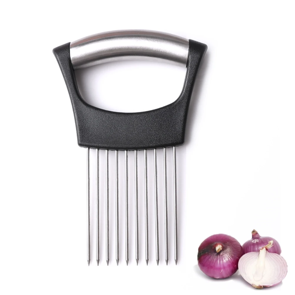 

Stainless Steel Onion Holder Onion Cutting Tool Vegetables Slicer Cutting Aid Holder Guide Slicing Cutter Fork Kitchen Gadgets