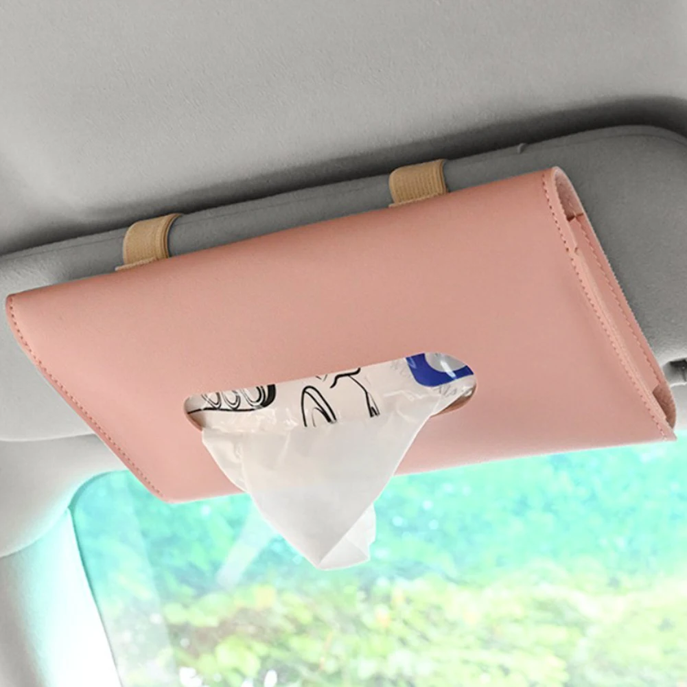 

1Pc Car Tissue Box Towel Sets Car Sun Visor PU Leather Tissue Box Holder Auto Car Interior Storage Decoration For BMW Tesla