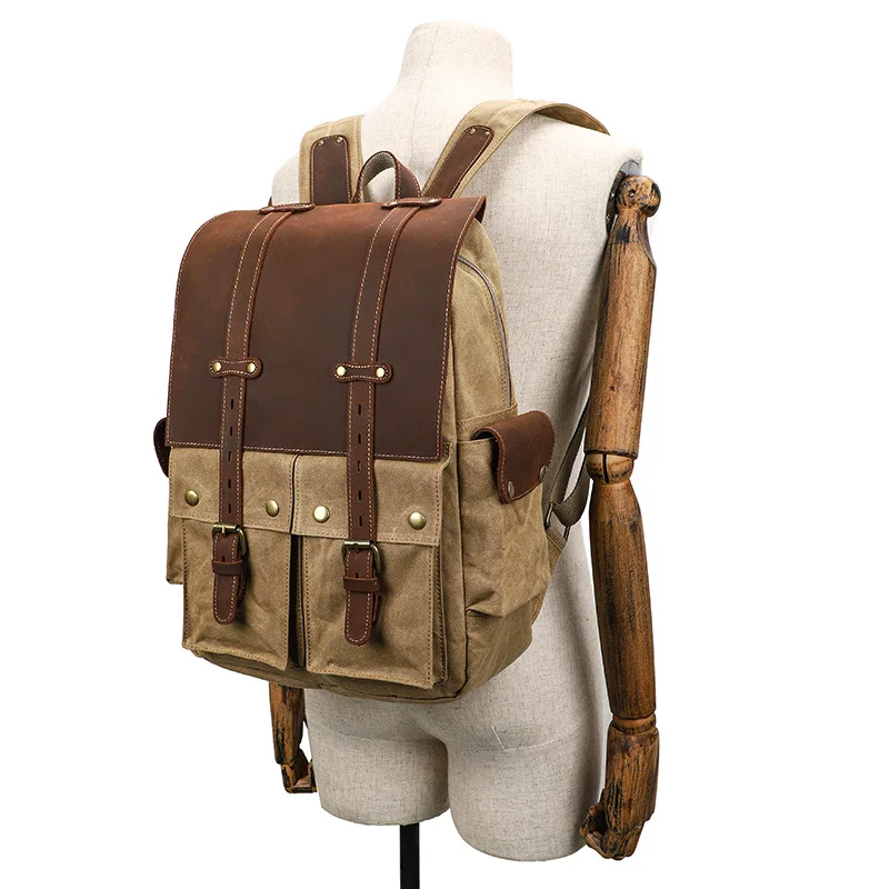 Модные Ретро Мужские CanvasBookbag большой емкости 15 дюймов компьютер открытый Crazy Horse