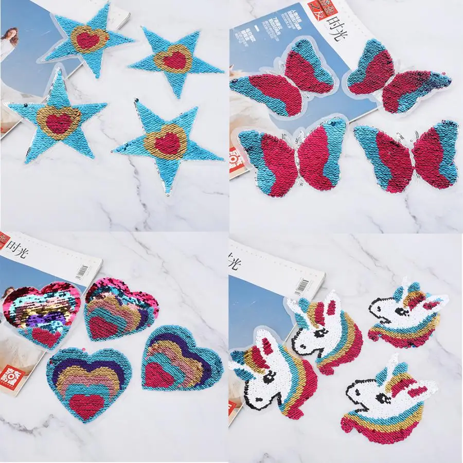 Пластыри 4 шт. вышитый пластырь Реверсивный меняющий цвет блестки ПРИШИТАЯ