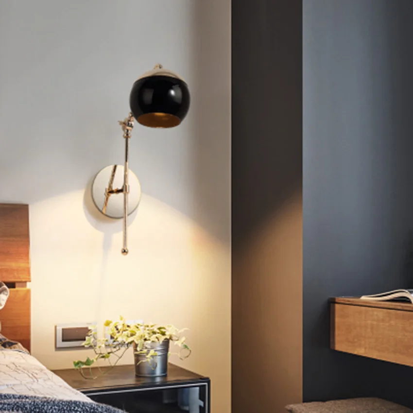 Современный домашний настенный светильник с черными стеклянными шариками для